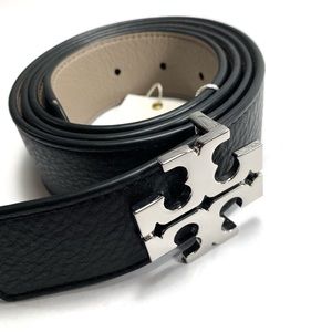 Tory Burch Reversible Logo Belt- Blk/Grey